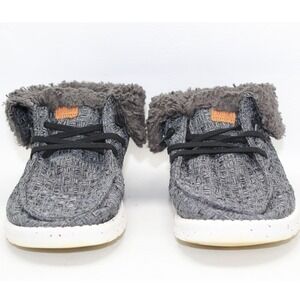 Hey Dude Wendy Fold Stitch Cozy Black Grey Faux Fur Lined Shoes Womens 7